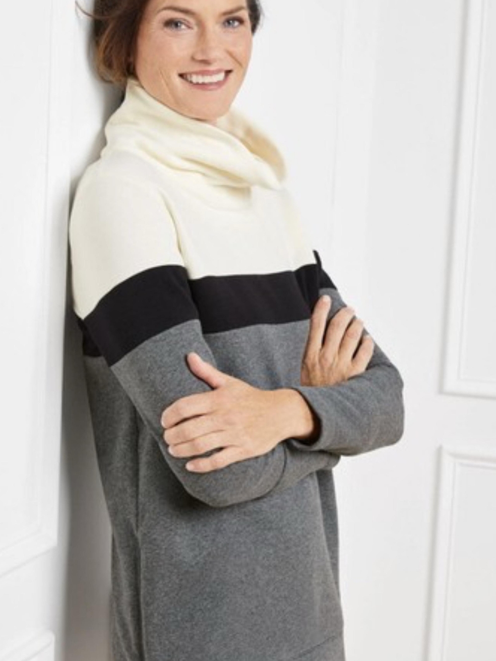 Talbots Cream, Black & Gray Colorblock Turtleneck Sweater